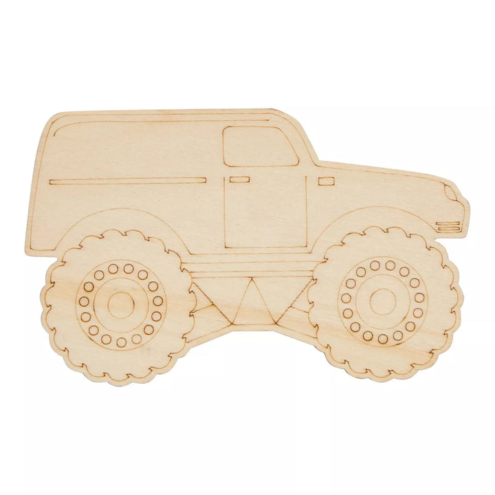 Wood Cutouts for Crafts, Monster Truck (4.6 X 3 In, 24-Pack)