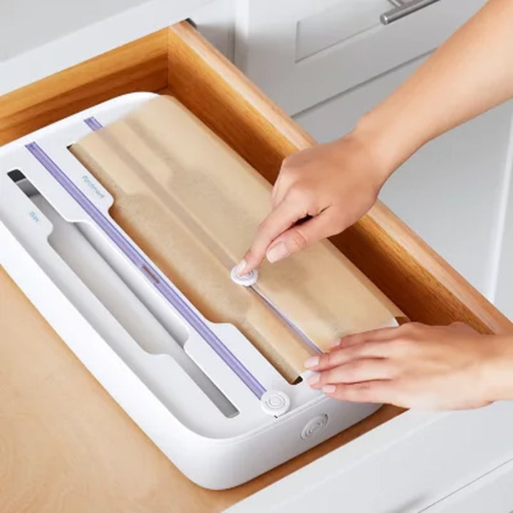 Youcopia Storaroll Wrap Dispenser, 3-In-1 Kitchen Drawer Organizer with Safety Cutters and Labels