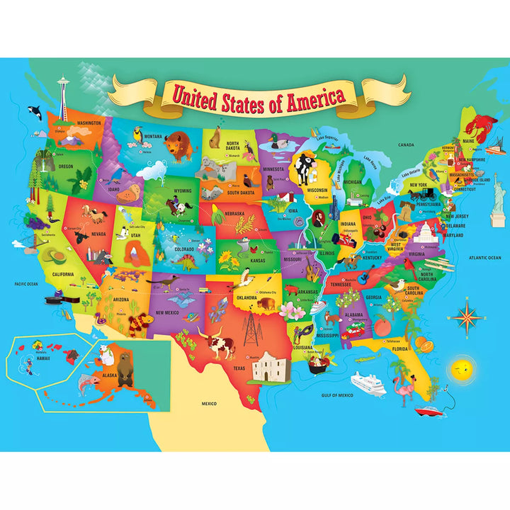 Masterpieces 60 Piece Jigsaw Puzzle for Kids - USA Map - 16.5"X12.8".