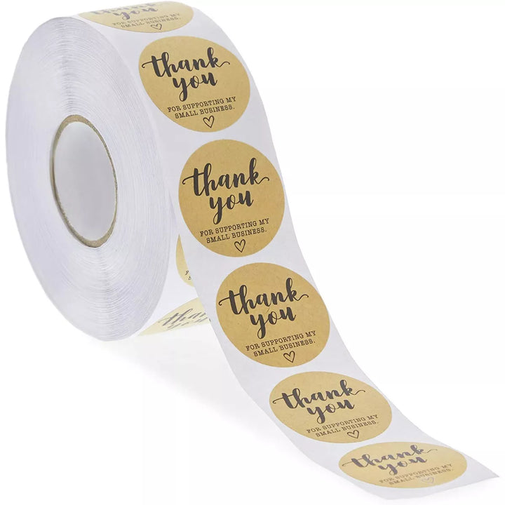 Stockroom plus 1000-Pack Kraft Sticker Roll, Thank You for Supporting My Small Business (1.5 In)