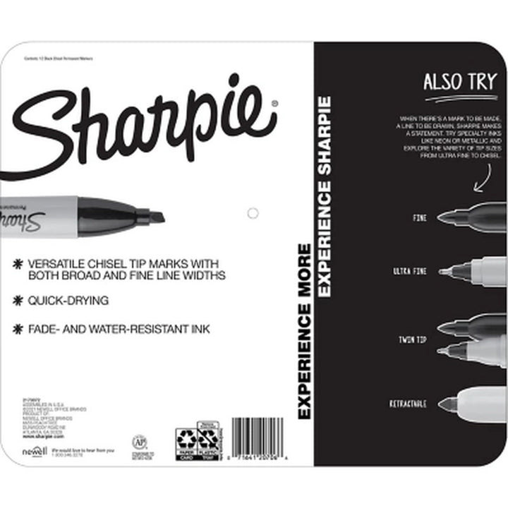 Sharpie Chisel Tip Permanent Markers, Black (12 Ct.)