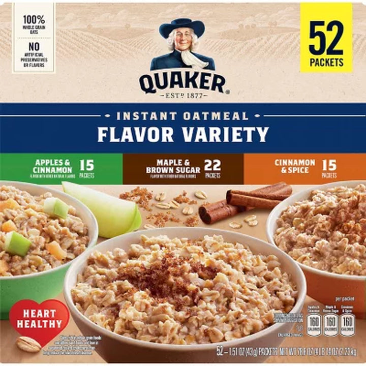 Quaker Instant Oatmeal Variety Pack, 78.8 Oz., 52 Pk.