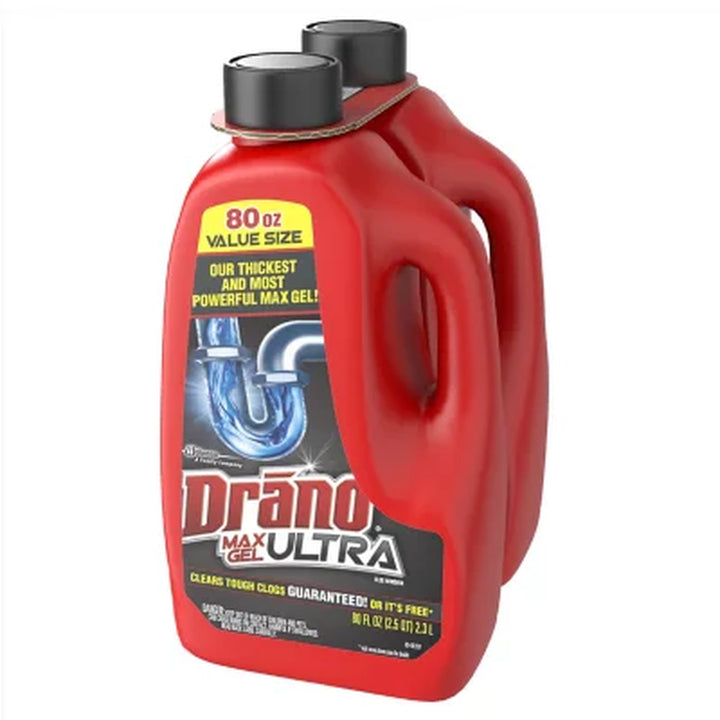 Drano Max Ultra Gel Clog Remover 80 Fl. Oz./Bottle, 2 Pk.