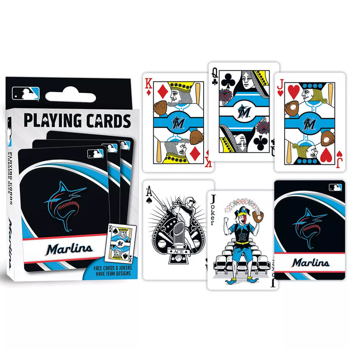 Masterpieces Officially Licensed MLB Miami Marlins Playing Cards - 54 Card Deck for Adults.