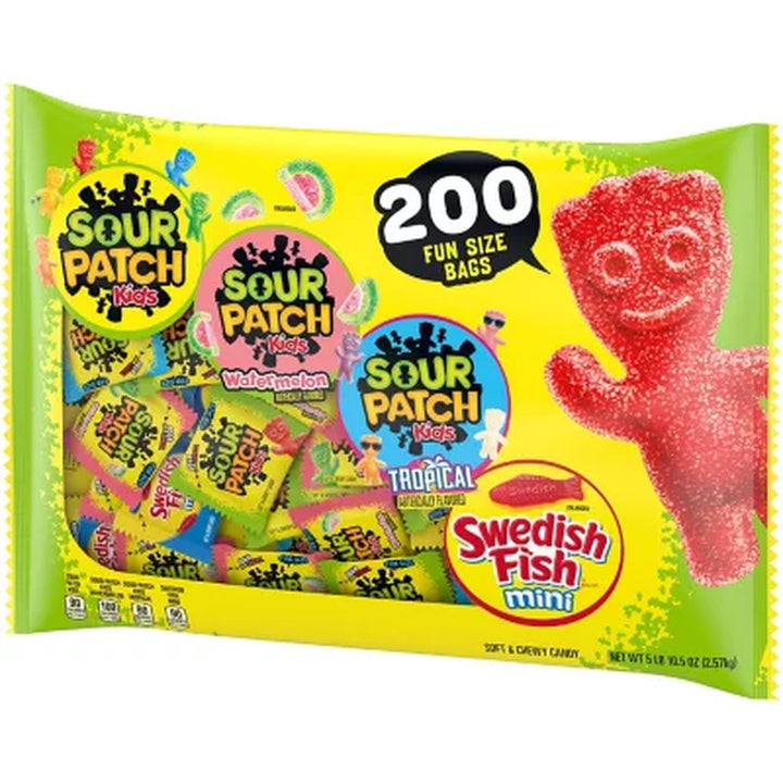 SOUR PATCH KIDS and SWEDISH FISH Candy, Fun Size, 200 Pk.