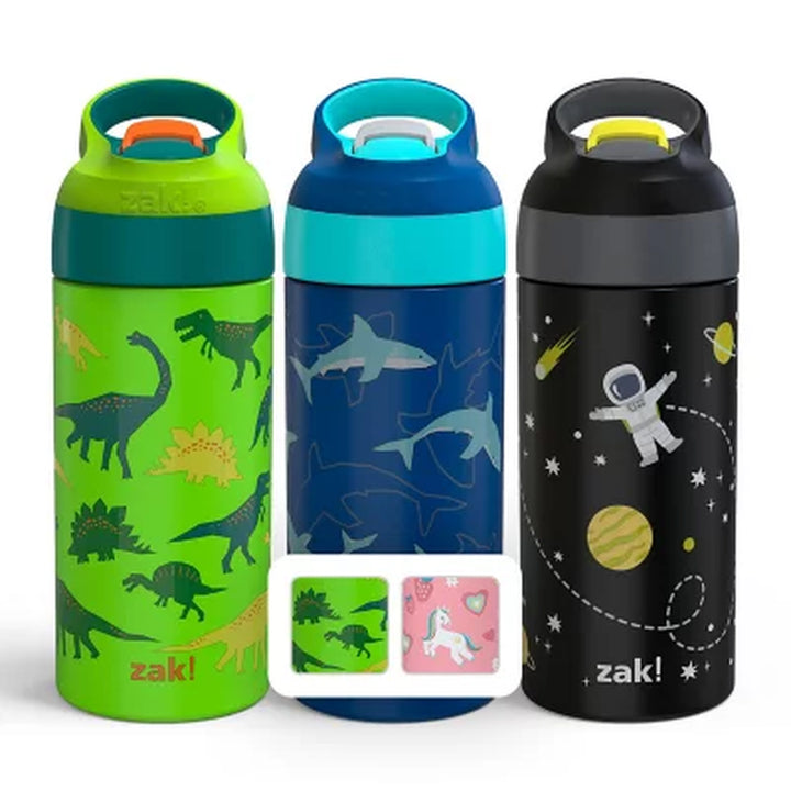 Zak Designs 14-Oz Stainless Steel Vacuum Insulated Water Bottle, 3-Piece Set (Assorted Colors)