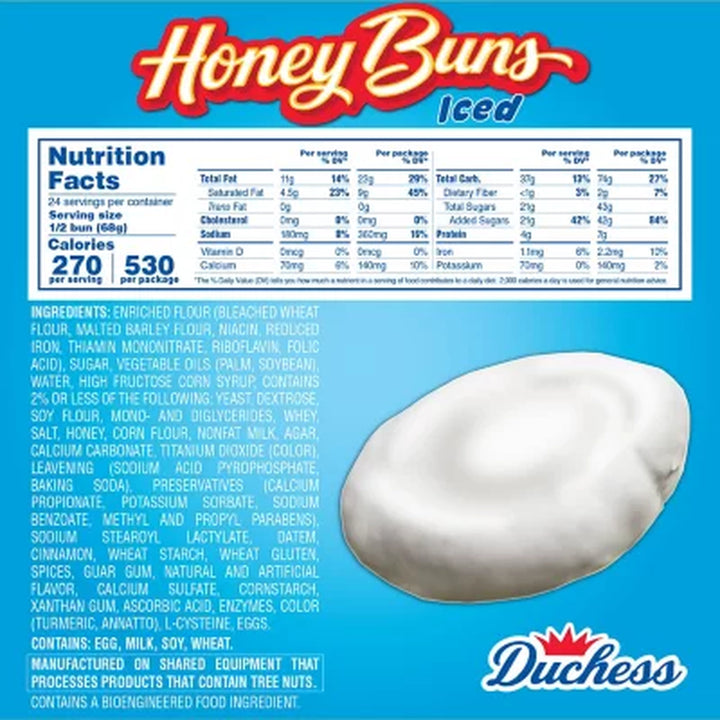 Duchess Jumbo White Iced Honey Buns 4.75 Oz., 12 Pk.