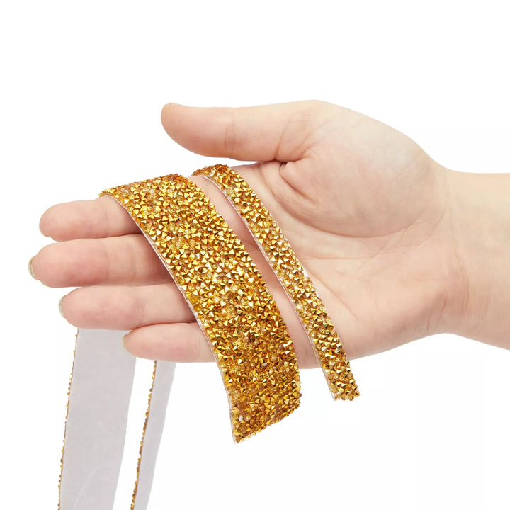 7 Rolls Crystal Rhinestone Adhesive Strips for Crafts, Decor, Gifts (4 Sizes, Gold)