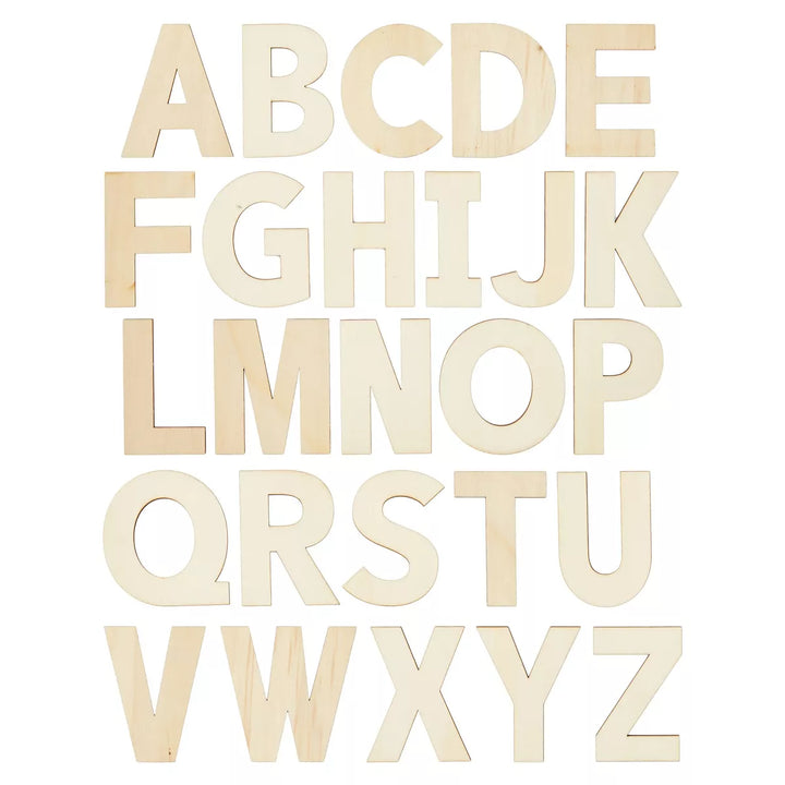 Bright Creations 36 Piece Unfinished Wooden A-Z Alphabet Letters for Crafts & Decor, 2 Extra Sets of Wood Vowels AEIOU, 6 In