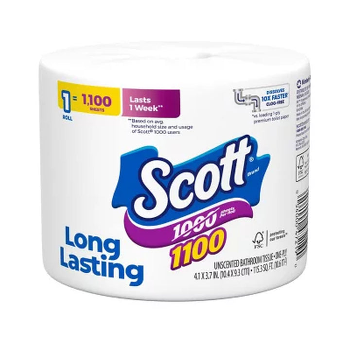 Scott 1100 1-Ply Toilet Paper 1100 Sheets/Roll, 36 Rolls