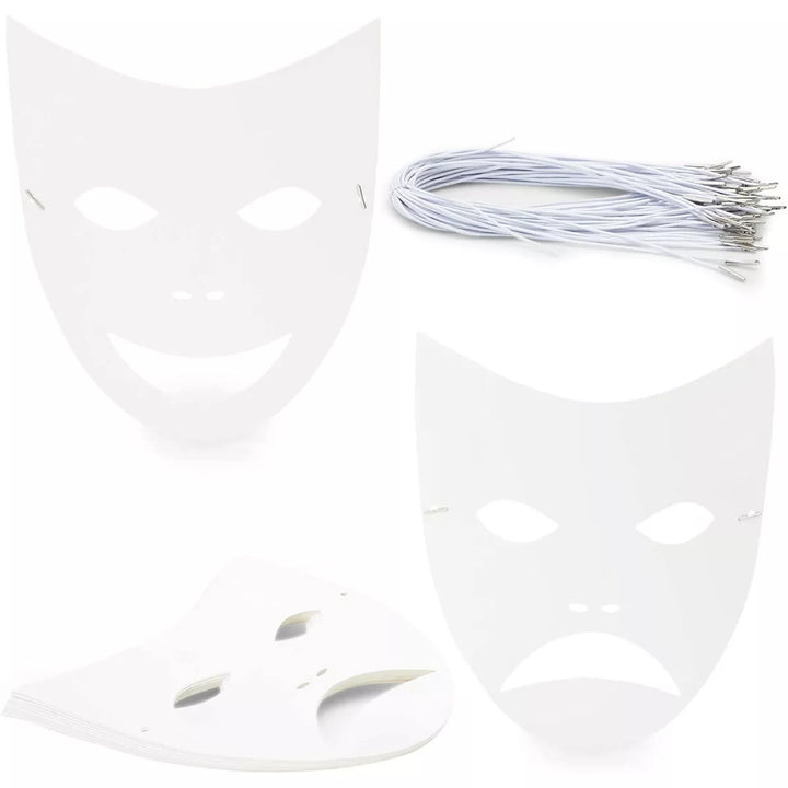 Bright Creations 48-Pack Blank DIY Masquerade Mask for Costume Party Arts and Crafts Party Favors, 8.7" X 10" White