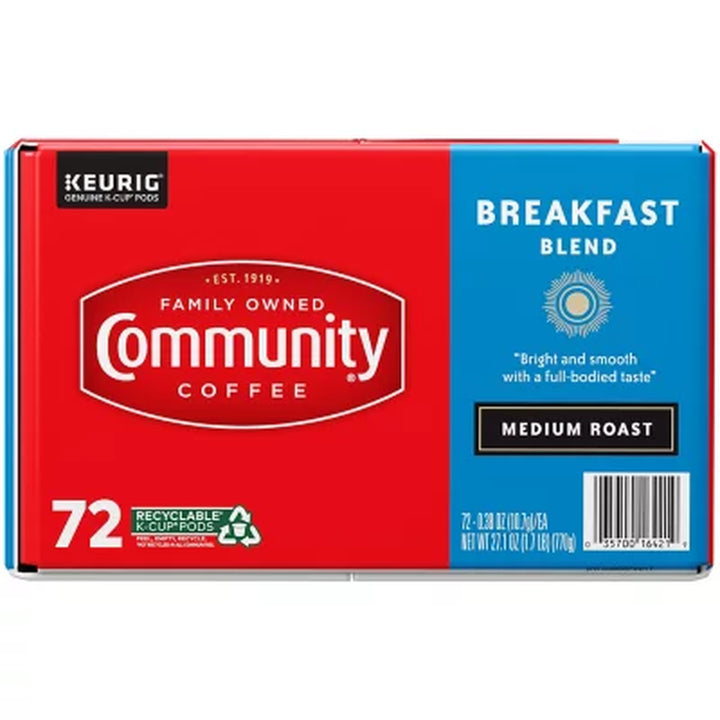 Community Coffee Breakfast Blend Medium Roast Single Serve 72 Ct.