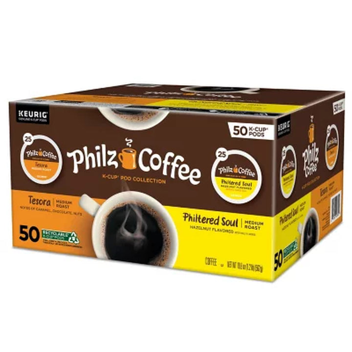 Philz Coffee Philtered Soul and Tesora Medium Roast K-Cup Pods, Variety Pack, 50 Ct.