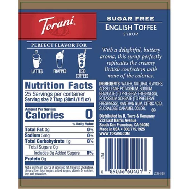 Torani Sugar-Free English Toffee Syrup 750 Ml