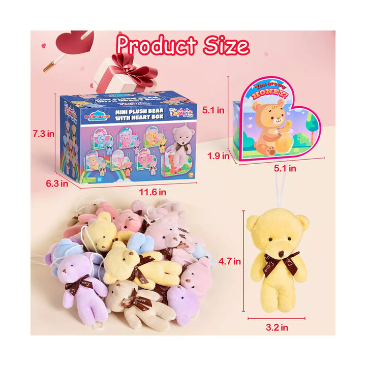 Fun Little Toys 28 PCS Valentine MINI Plush Bear with Heart Box