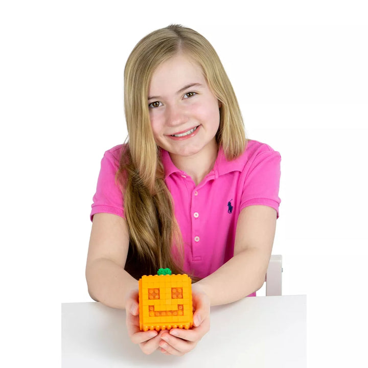Strictly Briks 3D Toy Building Bricks & Blocks, Light up Mini Cube Jack-O-Lantern, 79 Pieces with LED Light