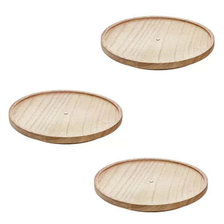 Idesign Set of 3 Natural Paulownia Wood Lazy Susan Turntables, 10.5" X 1.2" X 10.5”