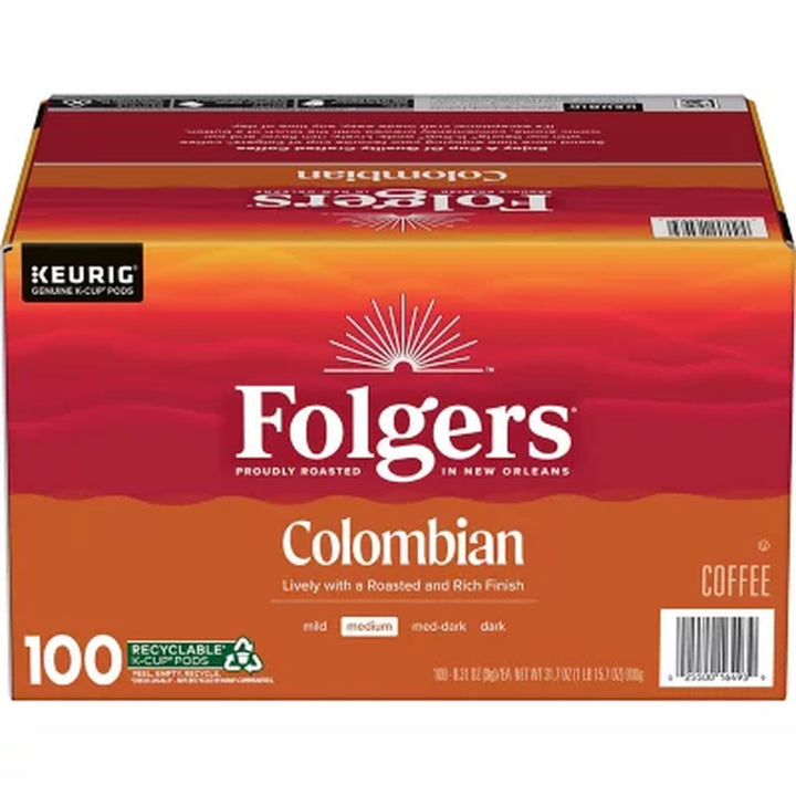 Folgers Medium Roast K-Cup Coffee Pods, 100% Colombian 100 Ct.