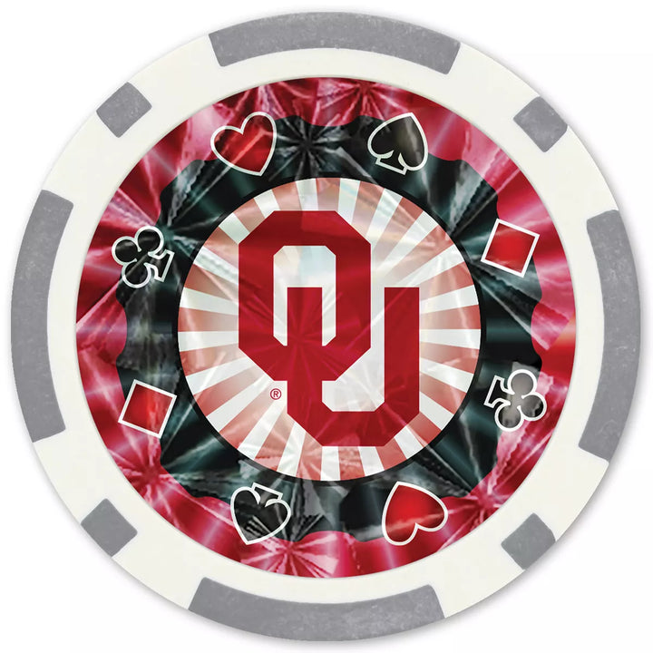 Masterpieces Casino Style 20 Piece 11.5 Gram Poker Chip Set NCAA Oklahoma Sooners Silver Edition.