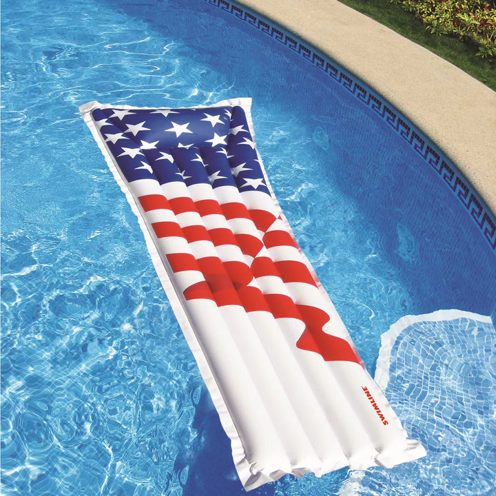 Swim Central 72-Inch Inflatable White and Red American Flag Swimming Pool Air Mattress