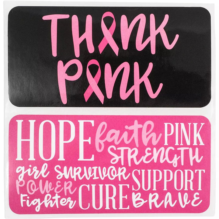 Paper Junkie 500-Pack Breast Cancer Awareness Stickers Roll, Motivation and Thank You Quotes (3 X 1.5 In)