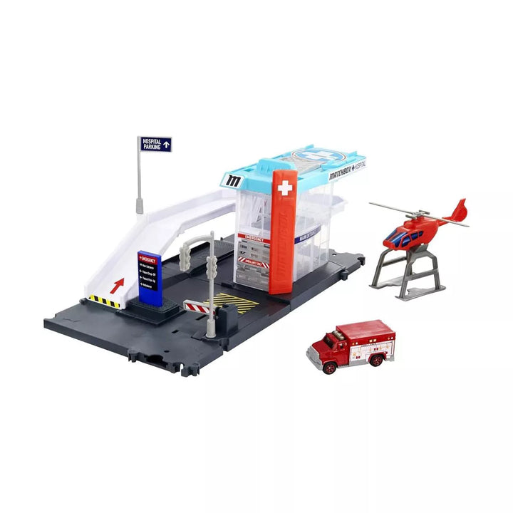 Matchbox Cars Playset, Action Drivers Helicopter Rescue with 1:64 Scale Toy Ambulance & Helicopter