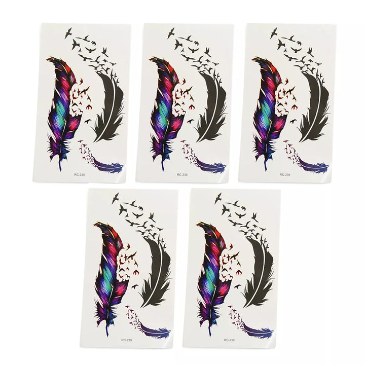 Unique Bargains 5 Pcs Feather Birds Pattern Temporary Tattoo Stickers Decoration Body Art Tattoos