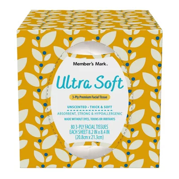Member'S Mark Ultra Soft 3-Ply Facial Tissues, Cube Boxes 80 Tissues/Box, 12 Boxes