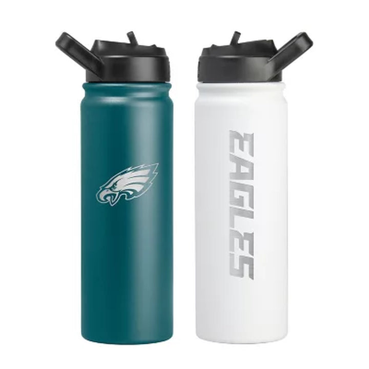 Logo Brands NFL 24Oz Stainless Steel Water Bottle, 2 Pack, Assorted Teams