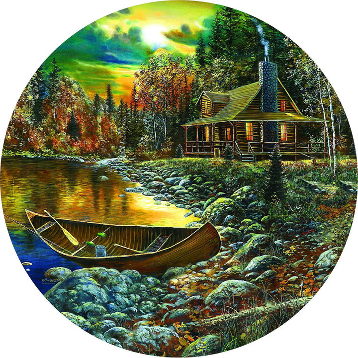 Sunsout Fall Cabin 500 Pc round Jigsaw Puzzle 74106