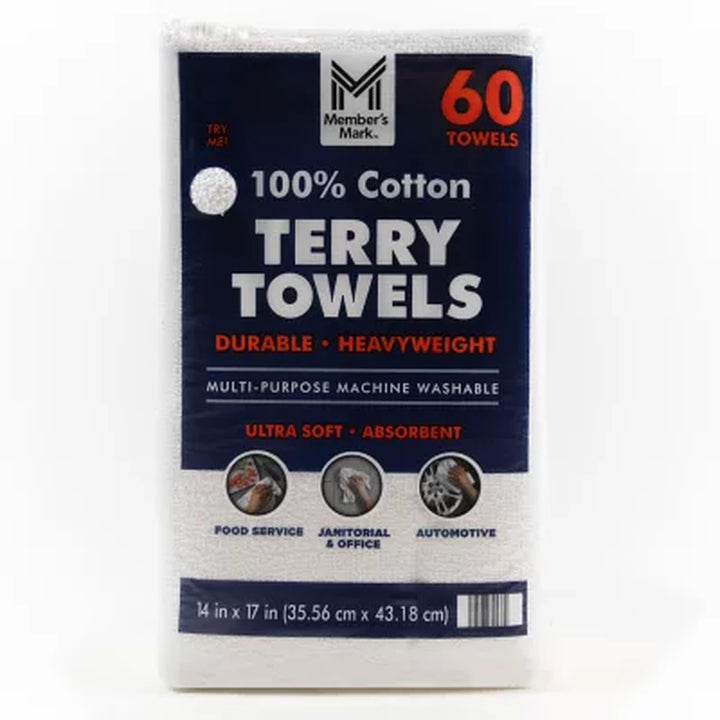 Member'S Mark 100% Cotton Terry Towels, 14" X 17" 60 Ct.