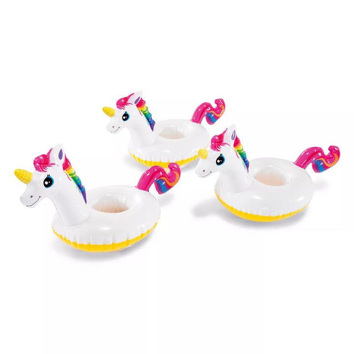 Intex 16 X 8 Inch Vinyl Floating Unicorn Inflatable Drink Beverage Holder Floaties for Ages 3 and above in Pools, Hot Tubs, Lakes, & Oceans (3 Pack)