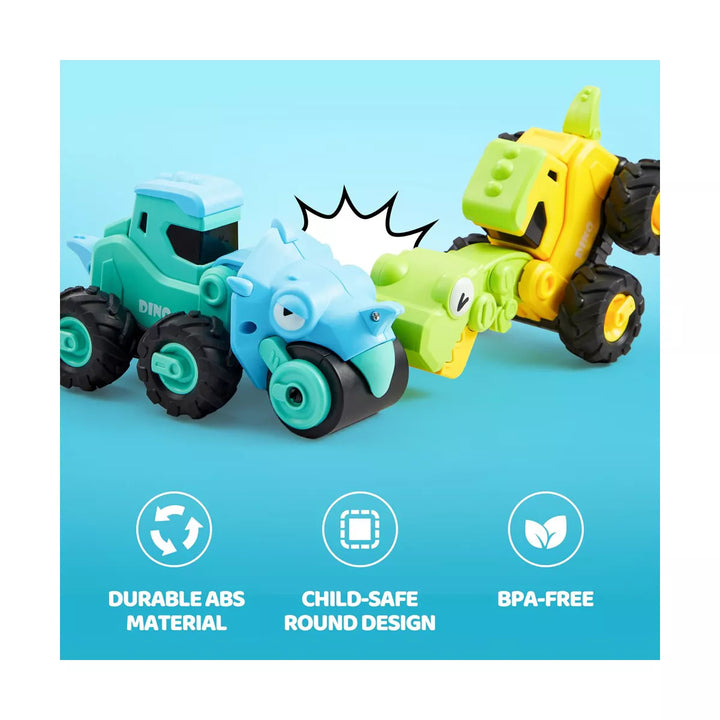 SYNCFUN Baby Toy Cars 4Pack Dinosaur Construction Vehicle Set Dinosaur Toys for 1 2 3 Year Old Boys Girls Kids - First Birthday Gifts for Toddler Toys