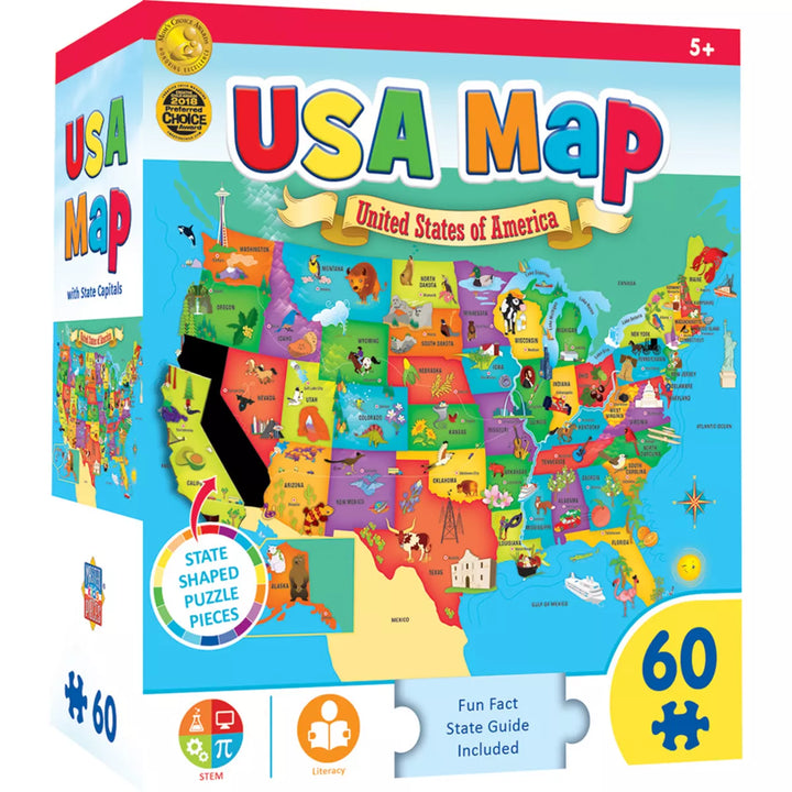 Masterpieces 60 Piece Jigsaw Puzzle for Kids - USA Map - 16.5"X12.8".