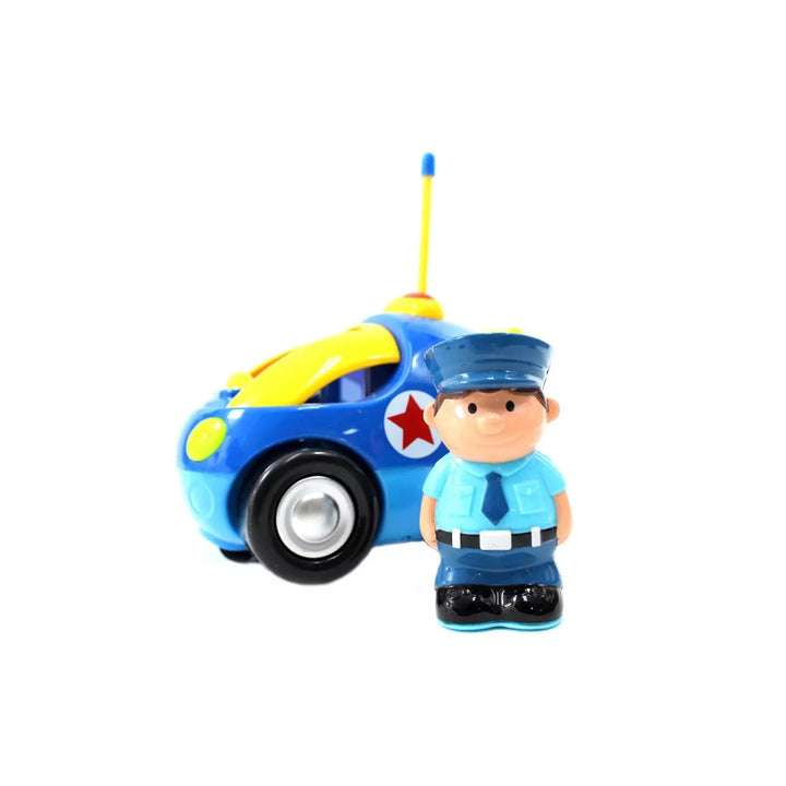 Link 4" Cartoon RC Police Car with Music, Lights & Action Figure, Remote Control Toy for Toddlers & Kids | Blue