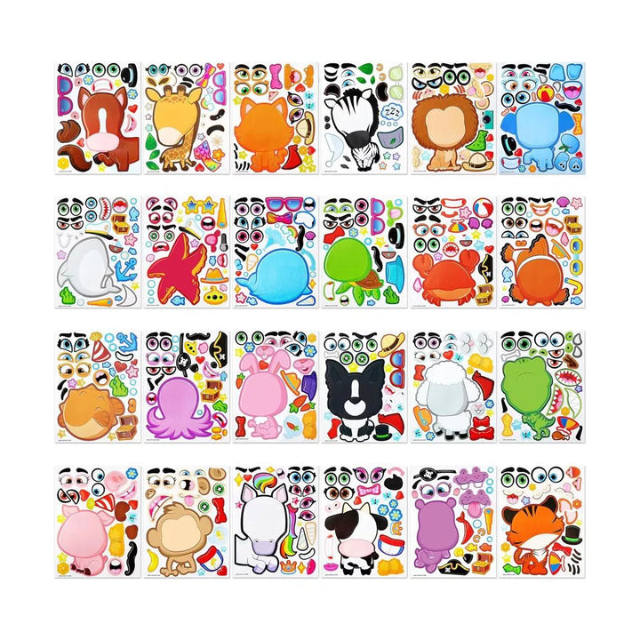 24PCS Make-A-Face Sticker Sheets Make Your Own Animal Mix and Match Sticker Sheets with Safaris, Sea and Fantasy Animals Kids Party Favor