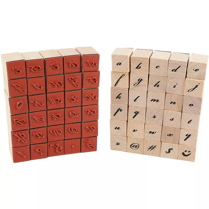 Juvale 60-Pack Wood Rubber Stamps, Cursive Alphabet Stamp Set, 0.6 X 0.6 X 0.9 In