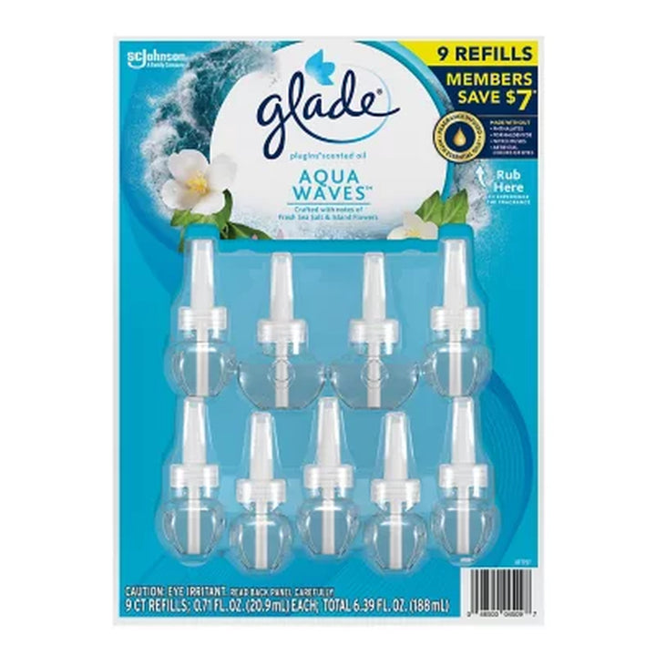 Glade Plugins Scented Oil Air Freshener Refills, Aqua Waves 6.39 Fl. Oz., 9 Ct.