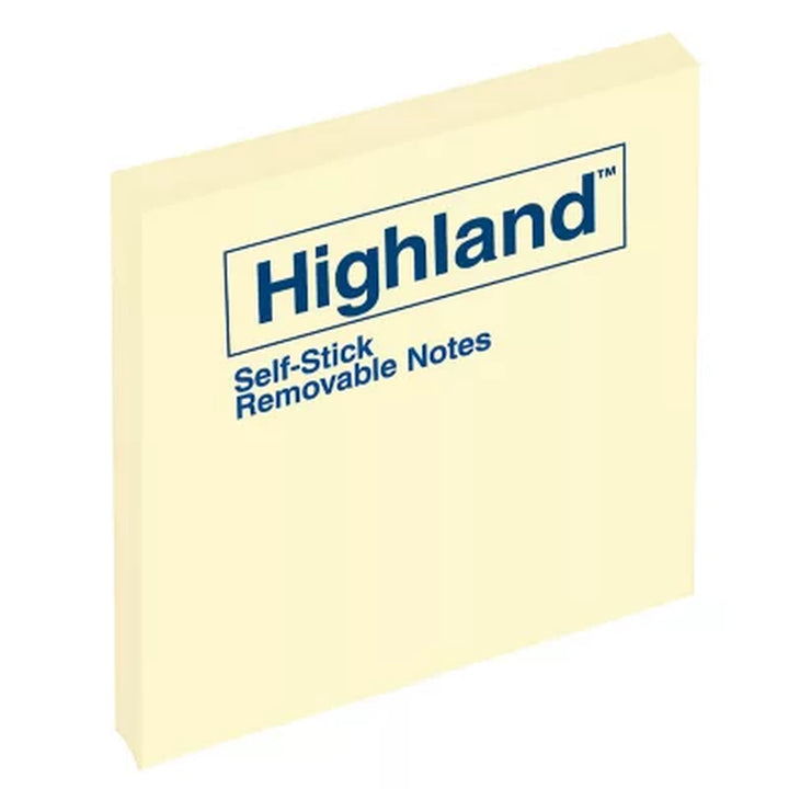 Highland - Self-Stick Pads, 3 X 3, Yellow, 100 Sheets/Pad - 12 Pads/Pack