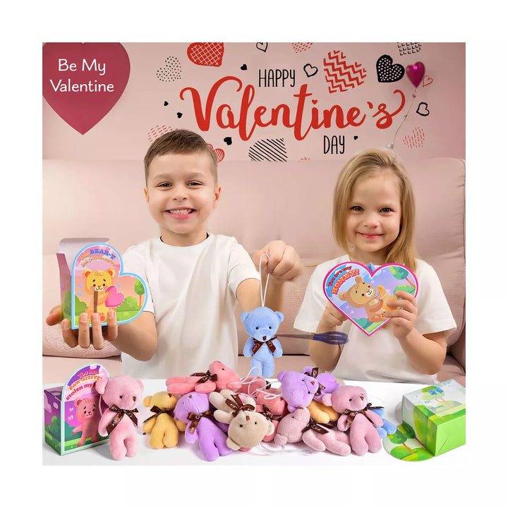 Fun Little Toys 28 PCS Valentine MINI Plush Bear with Heart Box