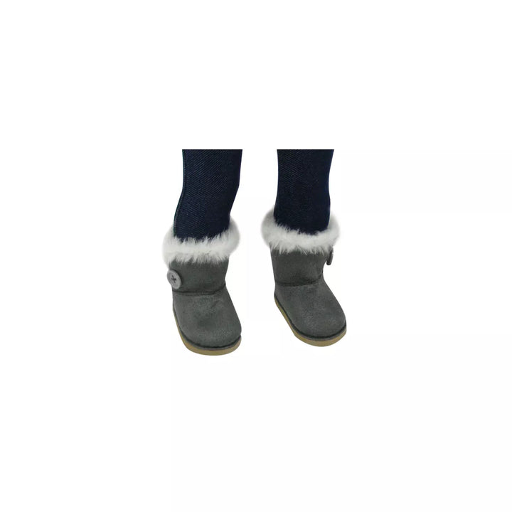 Sophia’S Gray Winter Button Boots W/ Faux Fur Accessory for 18" Dolls