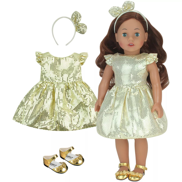 Sophia’S Sequin Dress, Headband and Shoes for 18" Dolls, Gold