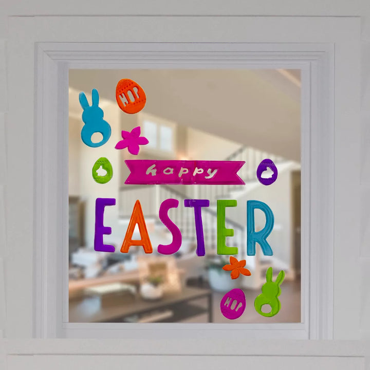 Northlight 15-Piece Pink and Orange “Happy Easter” Bunny Spring Gel Window Clings