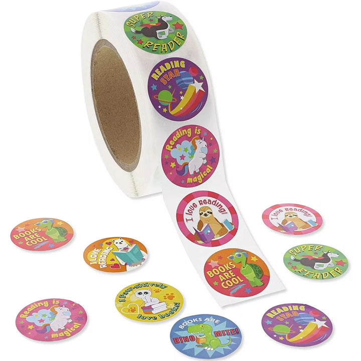 Teacher Reading Motivational Reward Stickers for Kids, 1000 Count Roll, 8 Designs, 1.5"