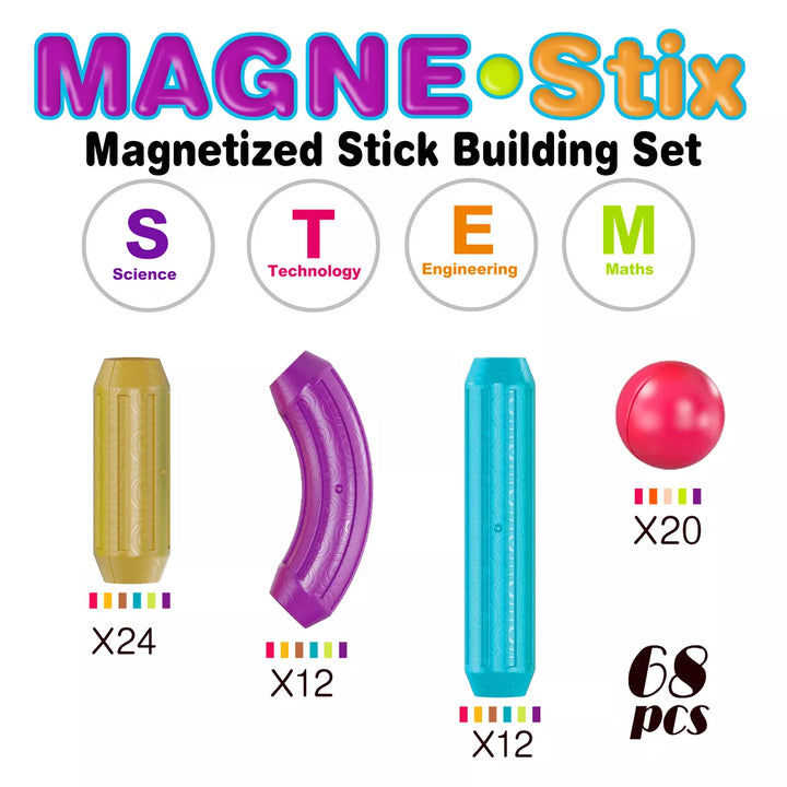 Contixo ST2 -Kids Toy Magnetic Stix Stick -68 PCS 3D Building Blocks STEM Construction
