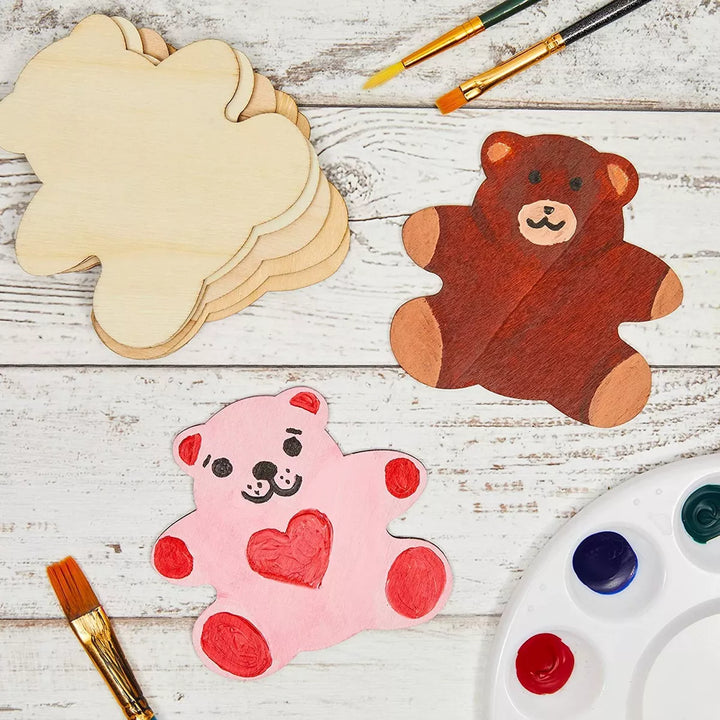 Juvale 24 Pack Wooden Teddy Bear Cutouts for Crafts, Unfinished Wood Pieces for DIY Projects, 3.7 X 3.5 Inches