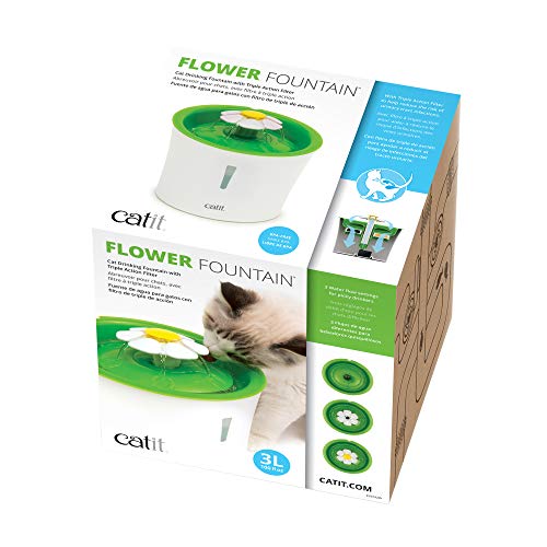 Catit Flower Fountain with Triple Action Filter, Cat Drinking Water Fountain, 3 L, Green