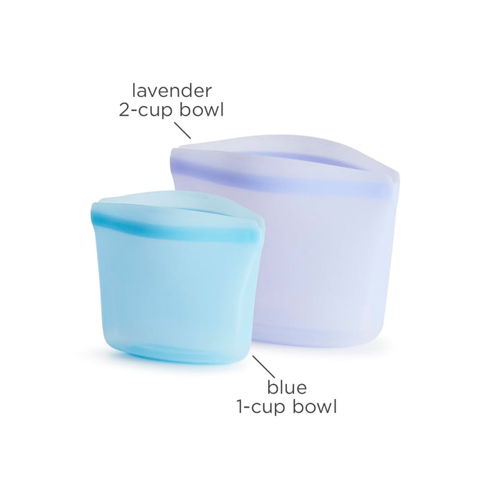 Stasher Reusable Silicone Storage Bag, Food Storage Container, Microwave and Dishwasher Safe, Leak-free, Bundle 2-Pack Bowls, Blue + Lavender