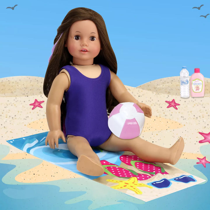 Sophia'S - 18" Doll - Bathing Suit, Beach Towel, Water Bottle, Suntan Lotion & Beach Ball Set - Pink