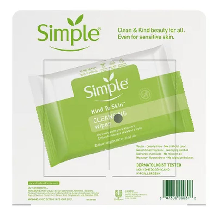 Simple Cleansing Facial Wipes, 25 Ct., 4 Pk.